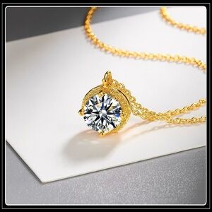New 18k Gold 1.0 CT D Moissanite Solitaire Drop Necklace Pendant 925 Chain